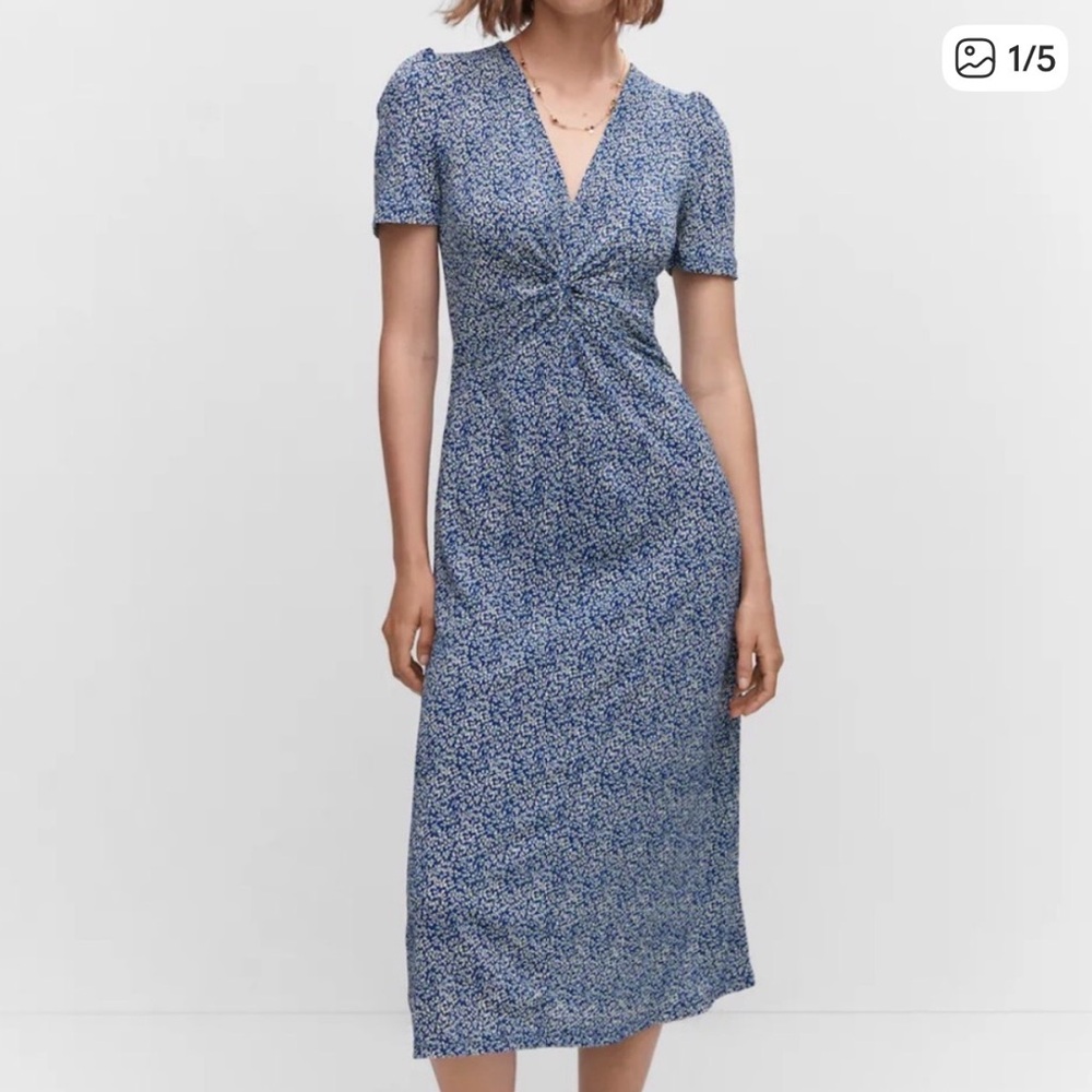 Mango Navy and White Patterned Dress